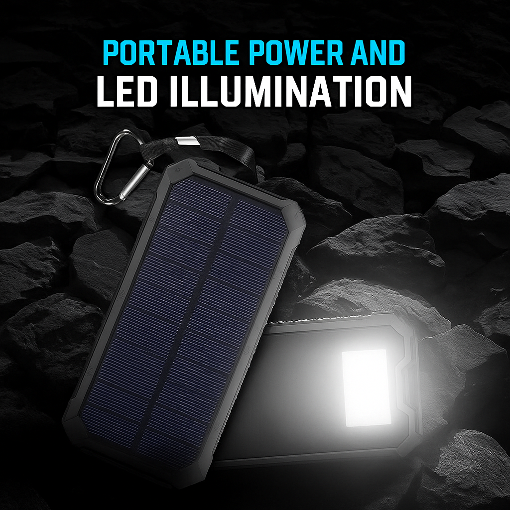 Solar Charger Power Bank 10,000mah in-built torch with carabiner clip