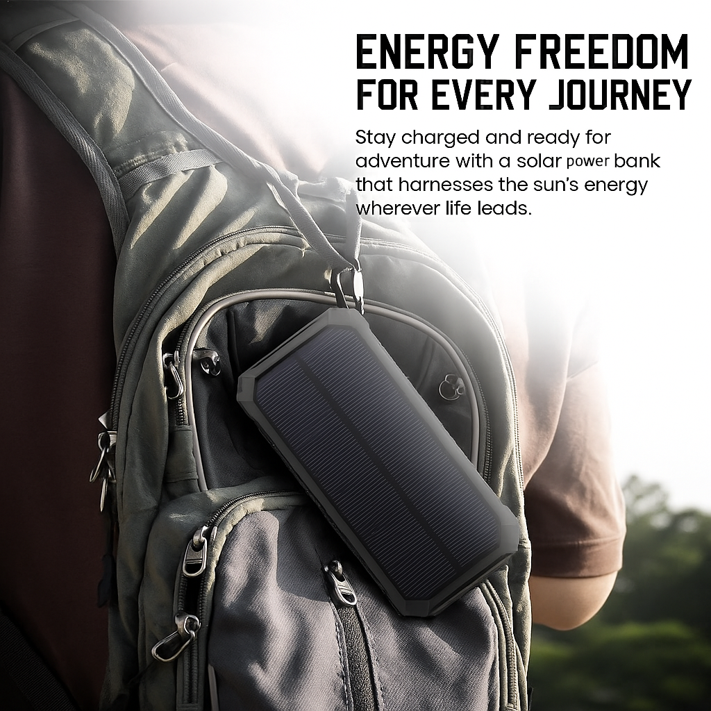 Solar Charger Power Bank 10,000mah in-built torch with carabiner clip