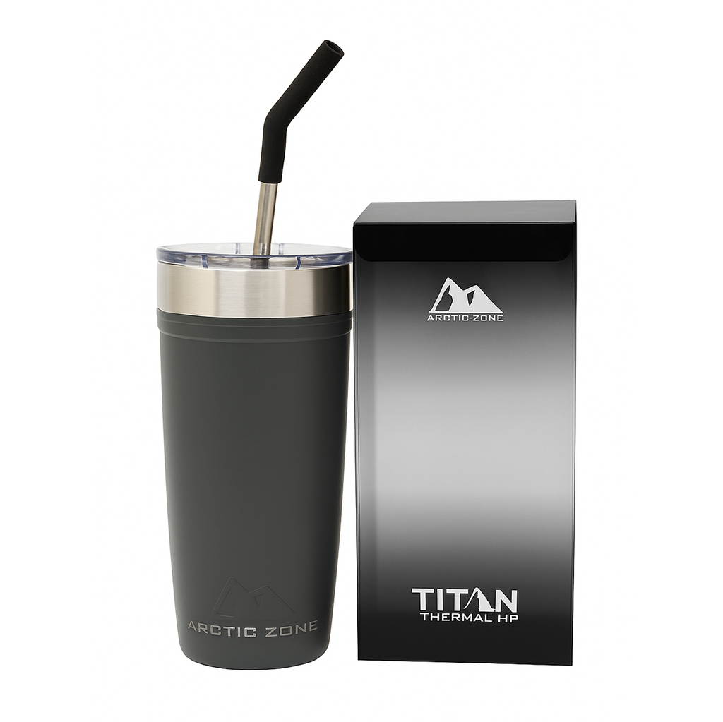 Arctic Zone Titan Tumbler with straw | 20 oz Matte Grey Stainless Steel