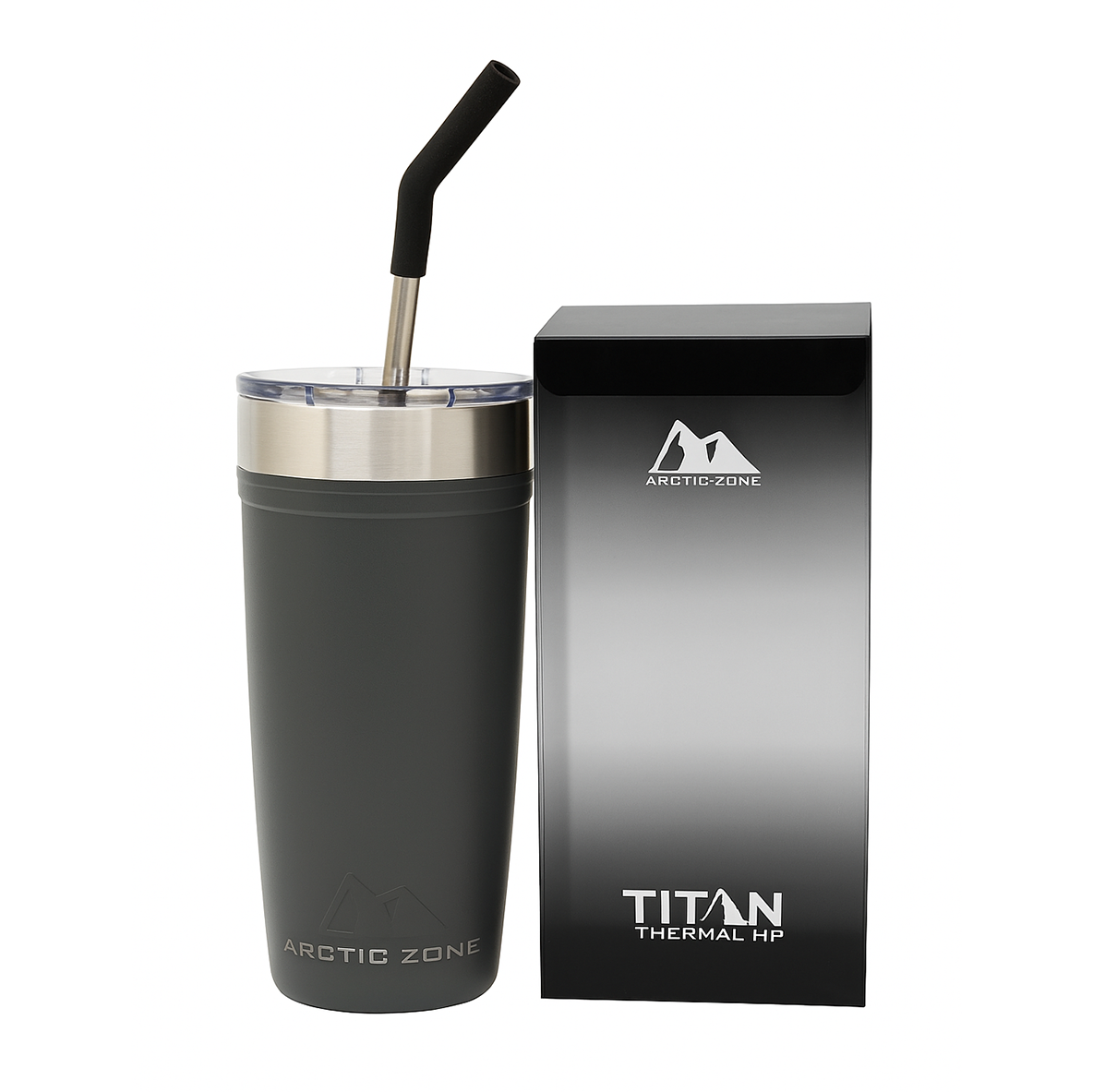Arctic Zone Titan Tumbler with straw | 20 oz Matte Grey Stainless Steel