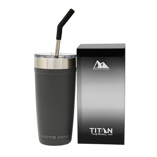 Arctic Zone Titan Tumbler with straw | 20 oz Matte Grey Stainless Steel