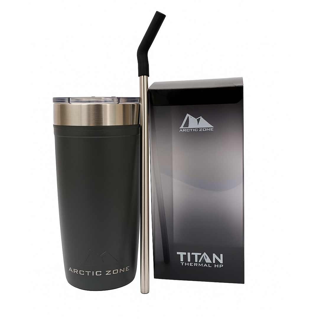 Arctic Zone Titan Tumbler with straw | 20 oz Matte Grey Stainless Steel