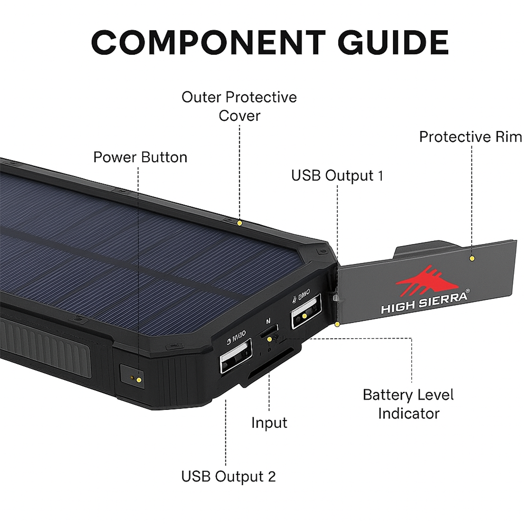 Solar Charger Power Bank 10,000mah in-built torch with carabiner clip