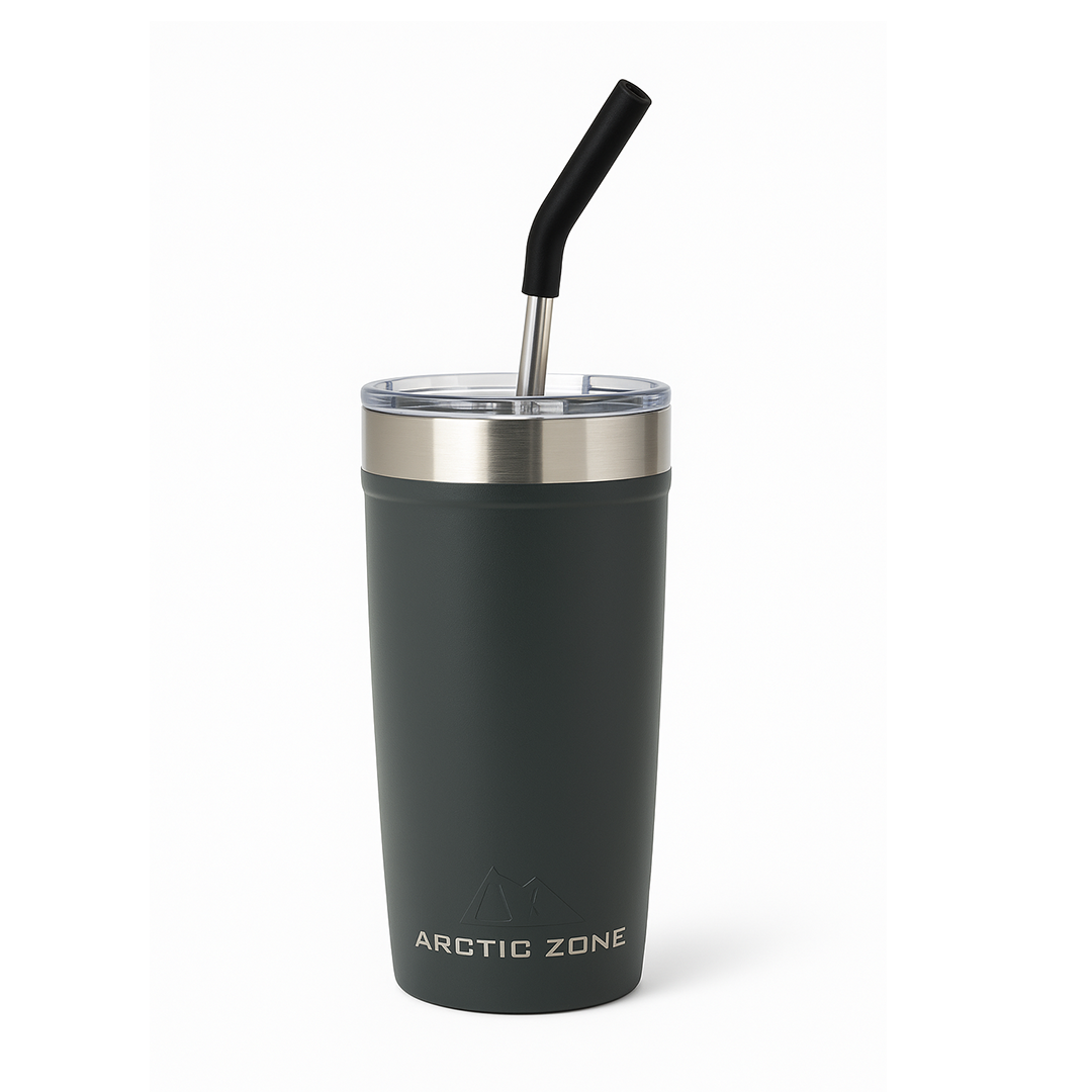 Arctic Zone Titan Tumbler with straw | 20 oz Matte Grey Stainless Steel